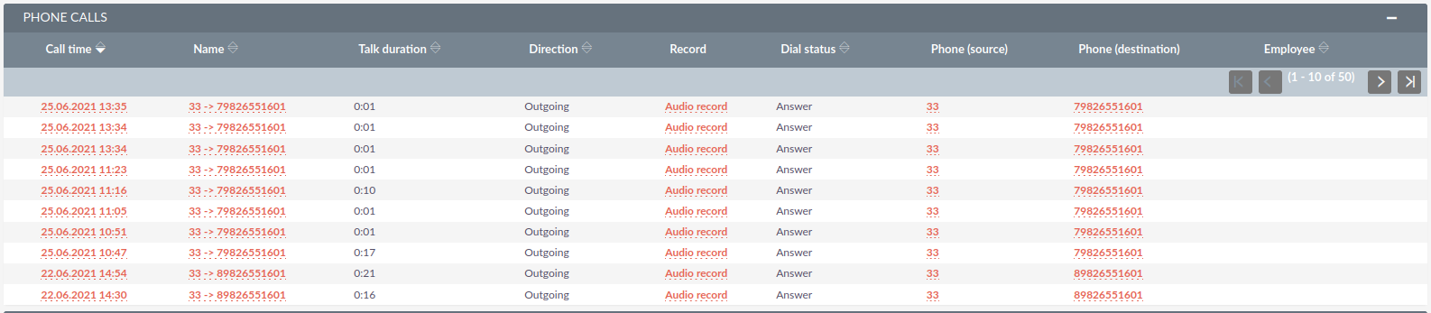 SuiteCRM CTI call history